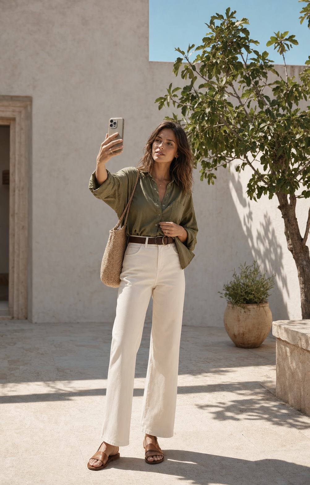 Créatrice de contenu réalisant une vidéo mode en extérieur